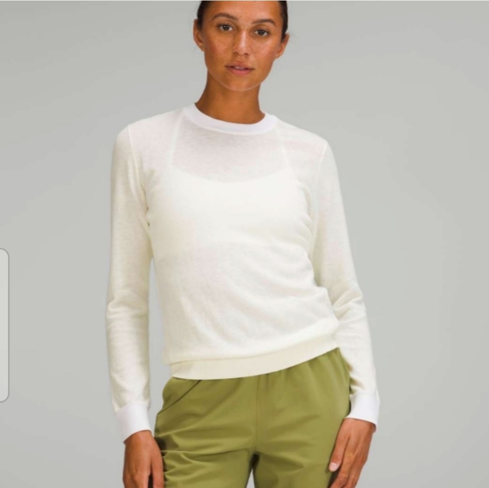 Lululemon Silk-Blend Crewneck Sweater In Lemon Sorbet/White Size 6
